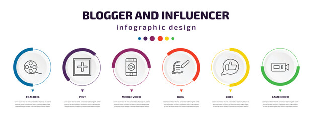 Wall Mural - blogger and influencer infographic element with icons and 6 step or option. blogger and influencer i