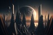 Futuristic city. Alien city made from vendetta black obsidian.