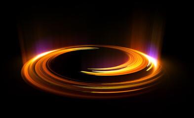 Wall Mural - Glow swirl light effect. Circular lens flare. Abstract rotational lines. Power energy element. Luminous sci-fi. Shining neon lights. Magic arena. Swirl trail effect. Glint scene. Dynamic ellipse.