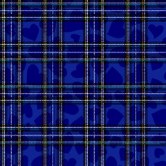 Wall Mural - Tartan pattern with hearts. Scottish checkered background. Traditional scottish ornament. Seamless fabric texture. Christmas new year decor. Vector illustration