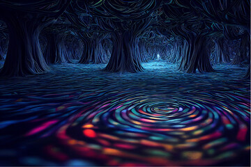 Creative digital abstract psychedelic labyrinth space. Maze and solution concept. 3D Rendering