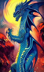 Fantasy mystical evil dragon digital art painting