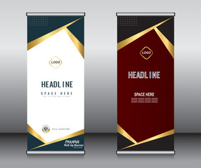 roll up banner template design,banner layout, advertisement, pull up, polygon background.