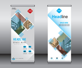 Wall Mural - Roll up banner template design, banner, layout, advertisement, pull up, polygon background, vector illustration, business flyer, display, x-banner, flag-banner, Info graphics, presentation.