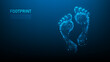 footprint digital technology on blue drak background. biometric identity protection. investigations and traces track chip foot. foot low poly wireframe. vector illustration fantastic hi tech.