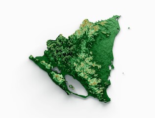 Wall Mural - 3D rendering of the map of Nicaragua on a white background