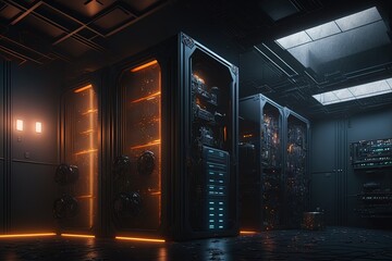 Illustration about the server room. Made by AI.