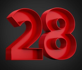 Canvas Print - 3d rendering of the number twenty-eight in red over the black background - 28 icon