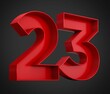 3d rendering of the number twenty-three in red over the black background - 23 icon