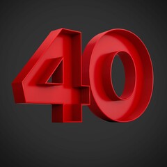 Canvas Print - 3d rendering of the number forty in red over the black background - 40 icon