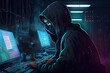 © Brian - Computer-generated image of a computer hacker. Cyberpunk setting with technology in the background. This is a fictional character generated by AI for hackers and cybercriminals