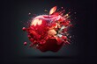 Computer-generated image of exploding apple. Photorealism and 3D shading to create a busy action-shot with your favorite foods going boom