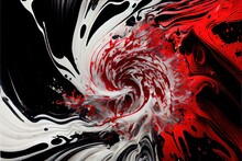 Computer Generated Image Of Abstract Red, White And Black Splashing Paint Pattern. Chaotic, Messy, And Intricate Red Pattern For Wallpaper Background