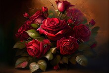 Computer-generated Image Of A Bouquet Of Red Roses. Romantic, Long-stemmed Red Roses Given To Lovers As A Sign Of Romance And Love.