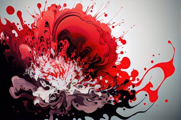computer generated image of abstract red splashing paint pattern. chaotic, messy, and intricate red 