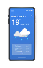 Wall Mural - mobile weather app interface design. gui elements for weather forecast mobile app. realistic phone. 