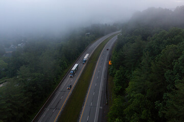Wall Mural - US Route 19 / Robert C. Byrd Appalachian Highway - Four-Lane Freeway on Foggy Evening - Oak Hill, West Virginia