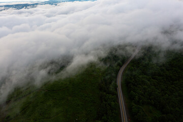 Wall Mural - Aerial of US Route 219 in Fog in Late Evening - Allegheny Mountains, West Virginia