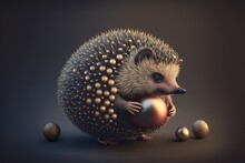 Cute Hedgehog Surrounded By Christmas Baubles , Created With Generative AI