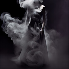 Stylized Silhouette Of A Girl, In Smoke, Glamor And Fashion, Artistic Defile. Generated Sketch Art