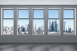 © VideoFlow - Midtown New York City Manhattan Skyline Buildings from High Rise Window. Beautiful Expensive Real Estate. Empty room Interior Skyscrapers View Cityscape. Day time. Hudson Yards West Side. 3d rendering