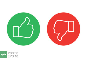 Wall Mural - Hand thumb up and thumb down icon. Simple outline style. Green and red circle, like, positive, good, wrong, voting concept. Thin line vector illustration isolated on white background. EPS 10.