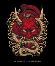 Oni Mask Illustration Design With Dark Art Style
