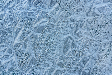 Canvas Print - natural frosty pattern on winter window. ice crystals on glass. highly detailed view.