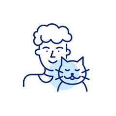 Wall Mural - Cute old lady and her cat. Pet lover icon. Pixel perfect, editable stroke line design