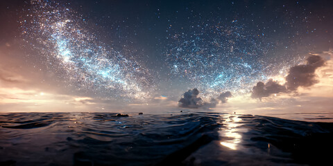 Wall Mural - milky way and the sea 3d