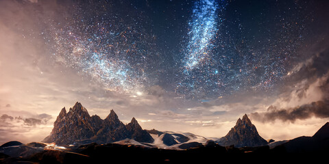 Wall Mural - milky way with mountains 3d