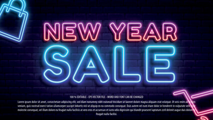 Wall Mural - New year sale neon style editable text effect