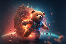 Space Teddy Bear Escaping Explosion, Abstract