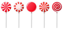 Circle Christmas Candy Cane. Lollipopst Stick. Traditional Realistic Xmas Candy And Red, White Stripes. Santa Caramel Cane On White Background. Vector Illustration