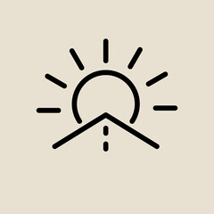 road and sun logo, line black and white icon