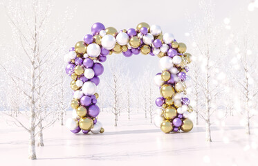 Leinwandbilder - Winter Christmas scene with geometric sphere arch. 3d rendering background.