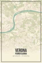 Retro US City Map Of Verona, Pennsylvania. Vintage Street Map.
