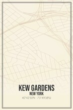 Retro US City Map Of Kew Gardens, New York. Vintage Street Map.