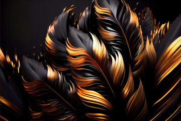 Wall Mural - black and gold feathers background as beautiful abstract wallpaper header