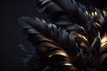 Wall Mural - dark black feathers background as beautiful abstract wallpaper header