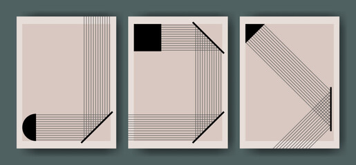 Wall Mural - Set of blank templates for the design of flyers with the image of the lines reflection. Minimalist covers with geometric shapes. Vector illustration.