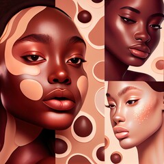 Wall Mural - styled liquid foundation patterns in, a collage of a woman's face, illustration with nose cheek
