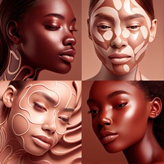 Canvas Print - styled liquid foundation patterns in, a collage of a woman, illustration with nose cheek
