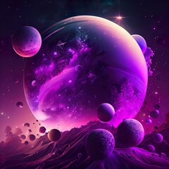 Wall Mural - purple planets and stars illustration, background pattern, illustration with atmosphere world