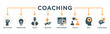 Coaching banner web icon for coaching and success, motivation, inspiration, teaching, coach, learning, knowledge, support and advice. Minimal vector infographic
