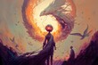© Gasi - Person and Phoenix. Freedom. digital art style. Fantasy scenery. Concept art.