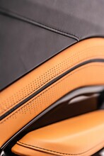 Vertical Closeup Of Aston Martin Vantage Brown Leather And Black Alcantara Interior