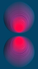Poster - Magical digital illustration, bright red light at end of tunnel of dark blue shifted circles. 3d rendering