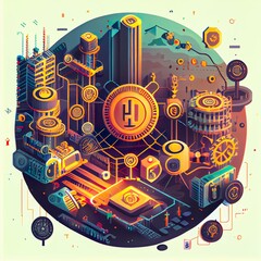 Wall Mural - illustration of a crypto trading, diagram, illustration with font art