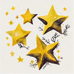 Wall Mural - hand painted set of stars, a group of yellow and black stars, illustration with yellow art